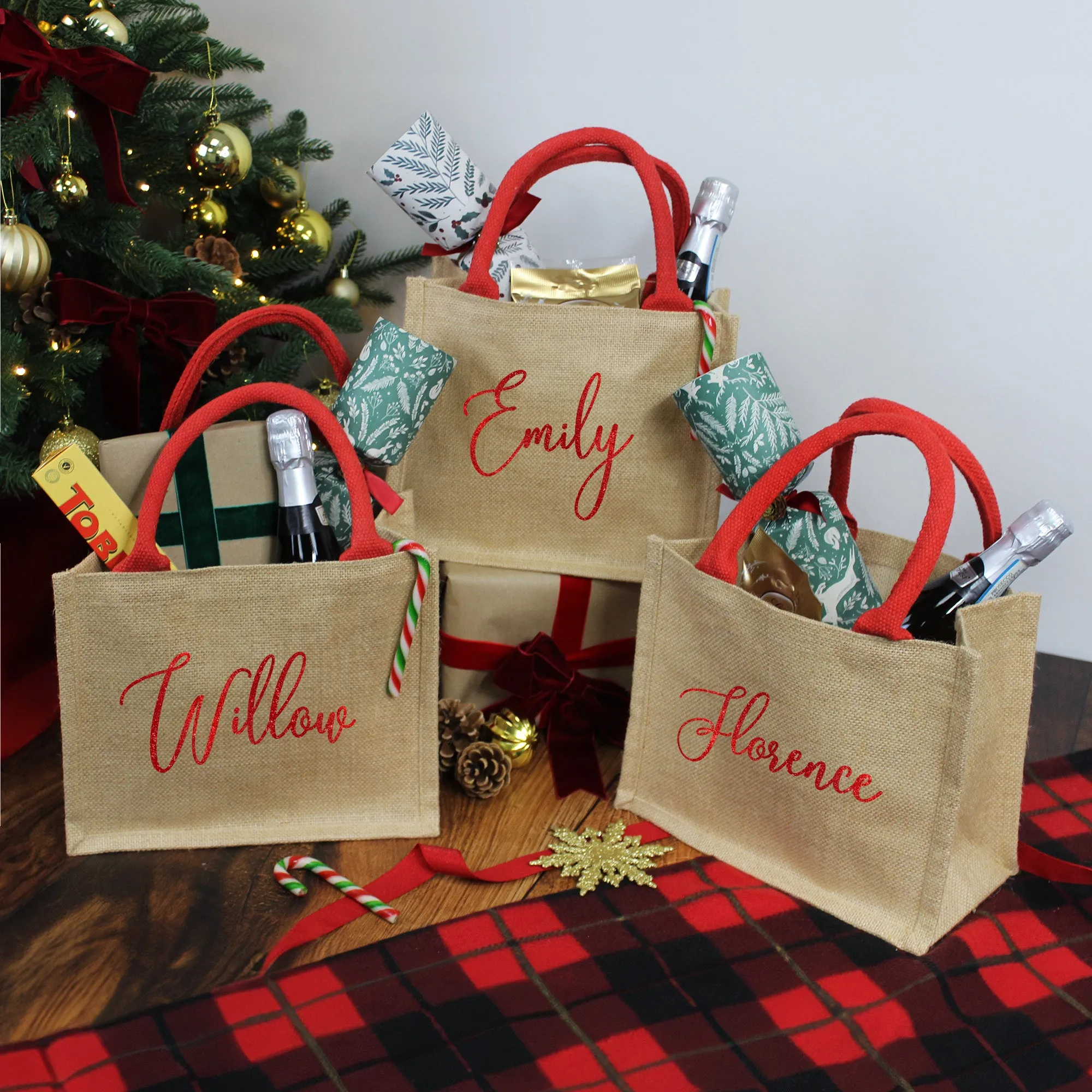 Personalised Natural & Red Christmas Jute Gift Bag