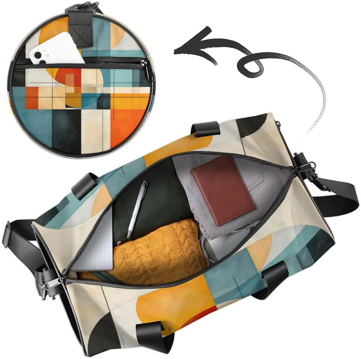 Personalized Abstract Circles Sport Gym Bag, Custom Name Duffel Bags for Men, Waterproof Custom Sport Duffel Bag, Gymnastics Dance, Colorful Circles