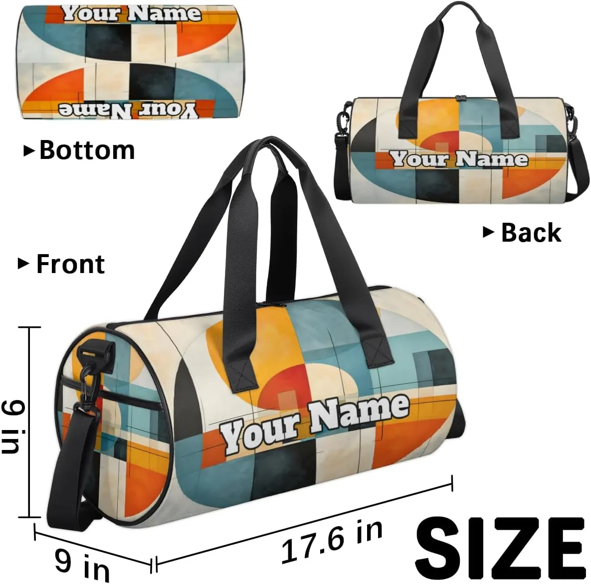 Personalized Abstract Circles Sport Gym Bag, Custom Name Duffel Bags for Men, Waterproof Custom Sport Duffel Bag, Gymnastics Dance, Colorful Circles