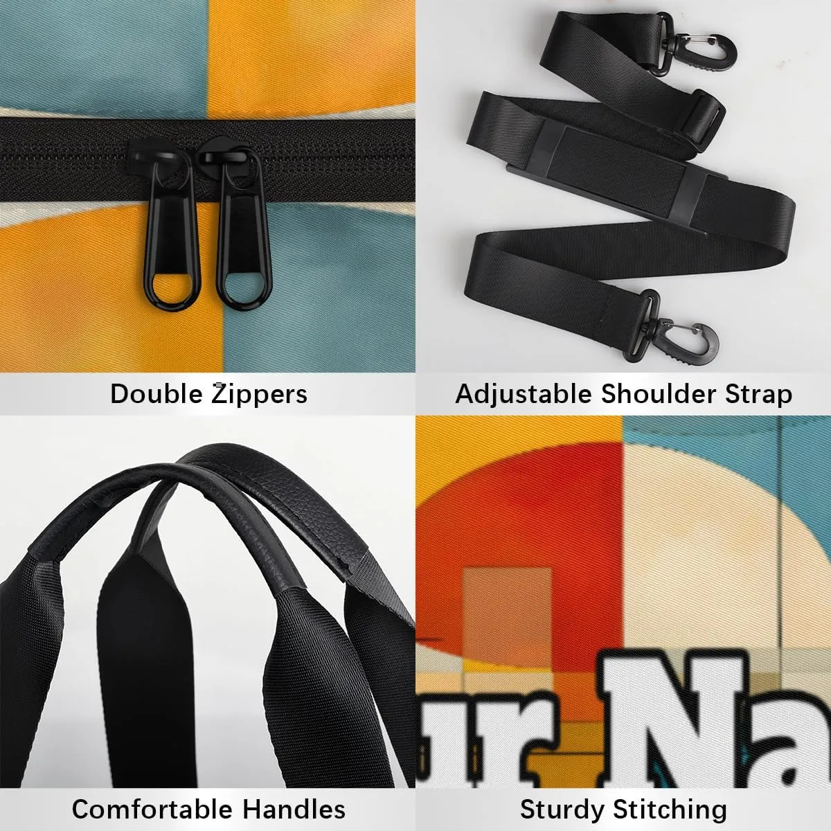 Personalized Abstract Circles Sport Gym Bag, Custom Name Duffel Bags for Men, Waterproof Custom Sport Duffel Bag, Gymnastics Dance, Colorful Circles