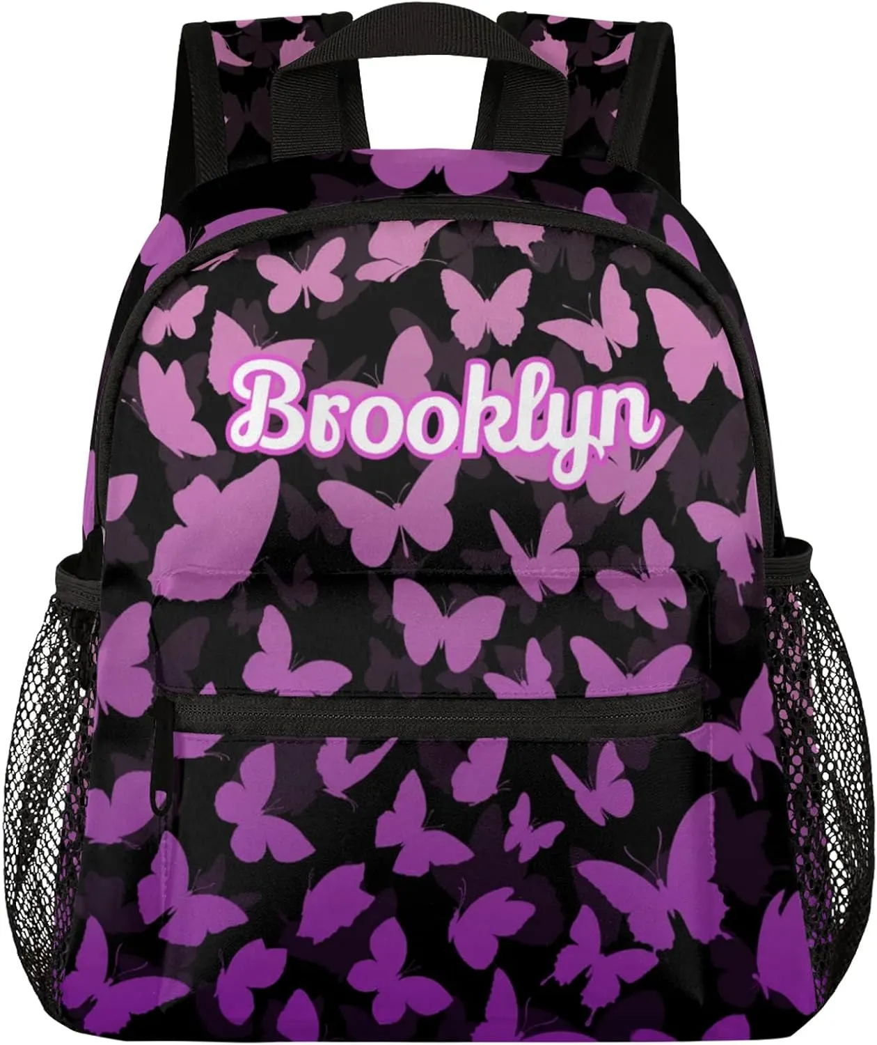 Personalized Butterfly Backpack with Name Custom Shoulder Bags for Women Men Waterproof Travel Casual Daypack Laptop Bag Gifts 12in, Pink Purple
