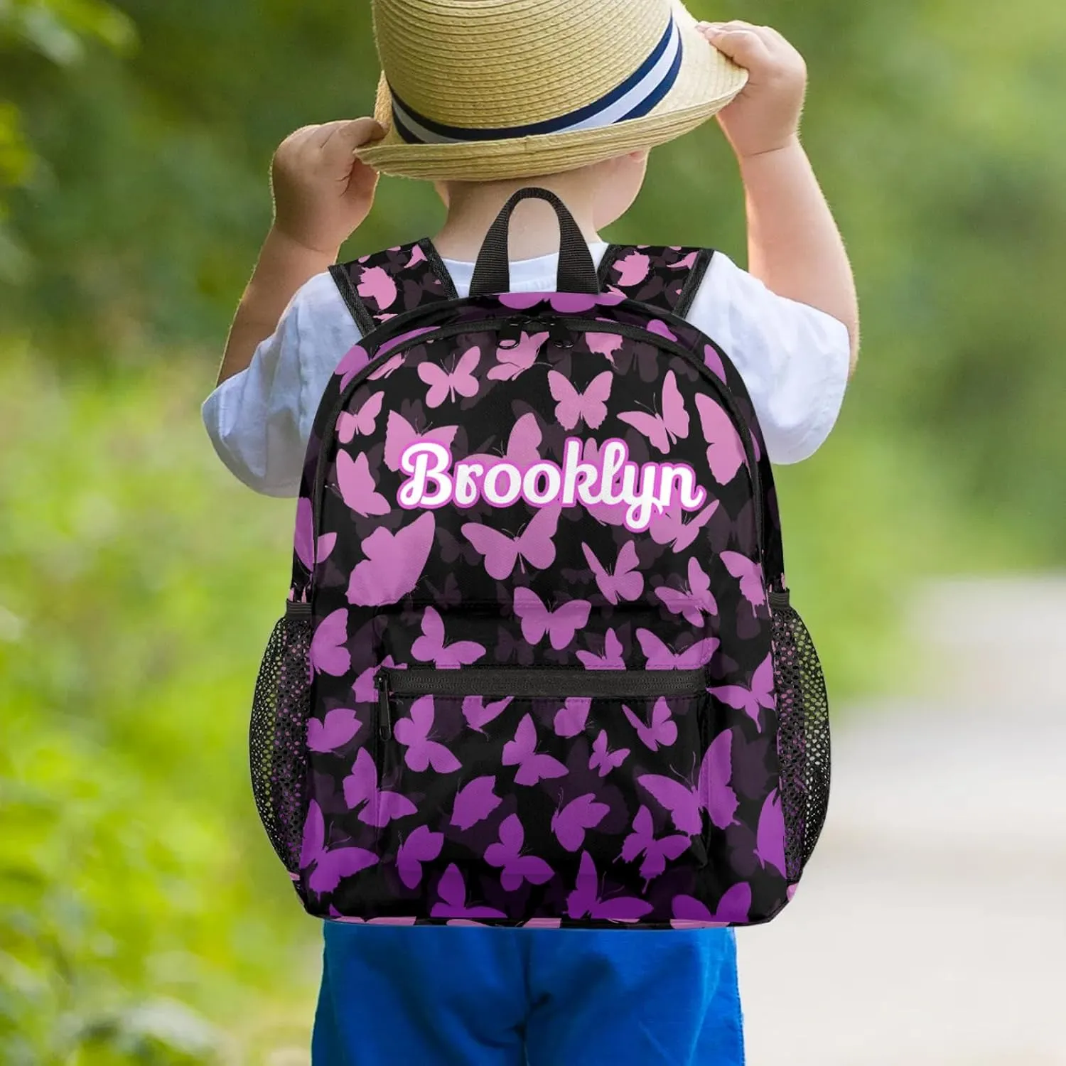Personalized Butterfly Backpack with Name Custom Shoulder Bags for Women Men Waterproof Travel Casual Daypack Laptop Bag Gifts 12in, Pink Purple