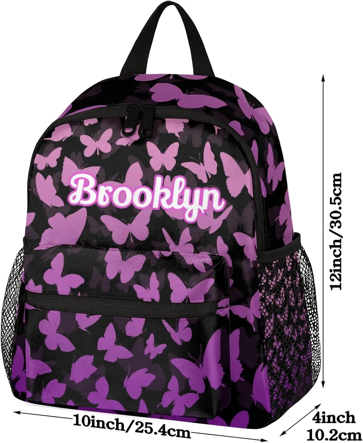 Personalized Butterfly Backpack with Name Custom Shoulder Bags for Women Men Waterproof Travel Casual Daypack Laptop Bag Gifts 12in, Pink Purple