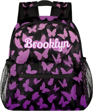 Personalized Butterfly Backpack with Name Custom Shoulder Bags for Women Men Waterproof Travel Casual Daypack Laptop Bag Gifts 12in, Pink Purple