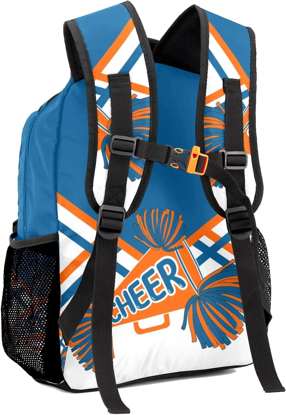 Personalized Cheer Blue Orange Cheerleadings Pom Bags with Name Bag Waterproof Backpack Unisex Schoolbag Gift Casual Pack for Student Boys Girls