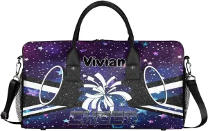 Personalized Cheerleader Cheer Bag Sport Duffel Bag with Name for Cheerleaders Customized Travel Overnight Weekender Bags, Colorful Star Glitter Bags