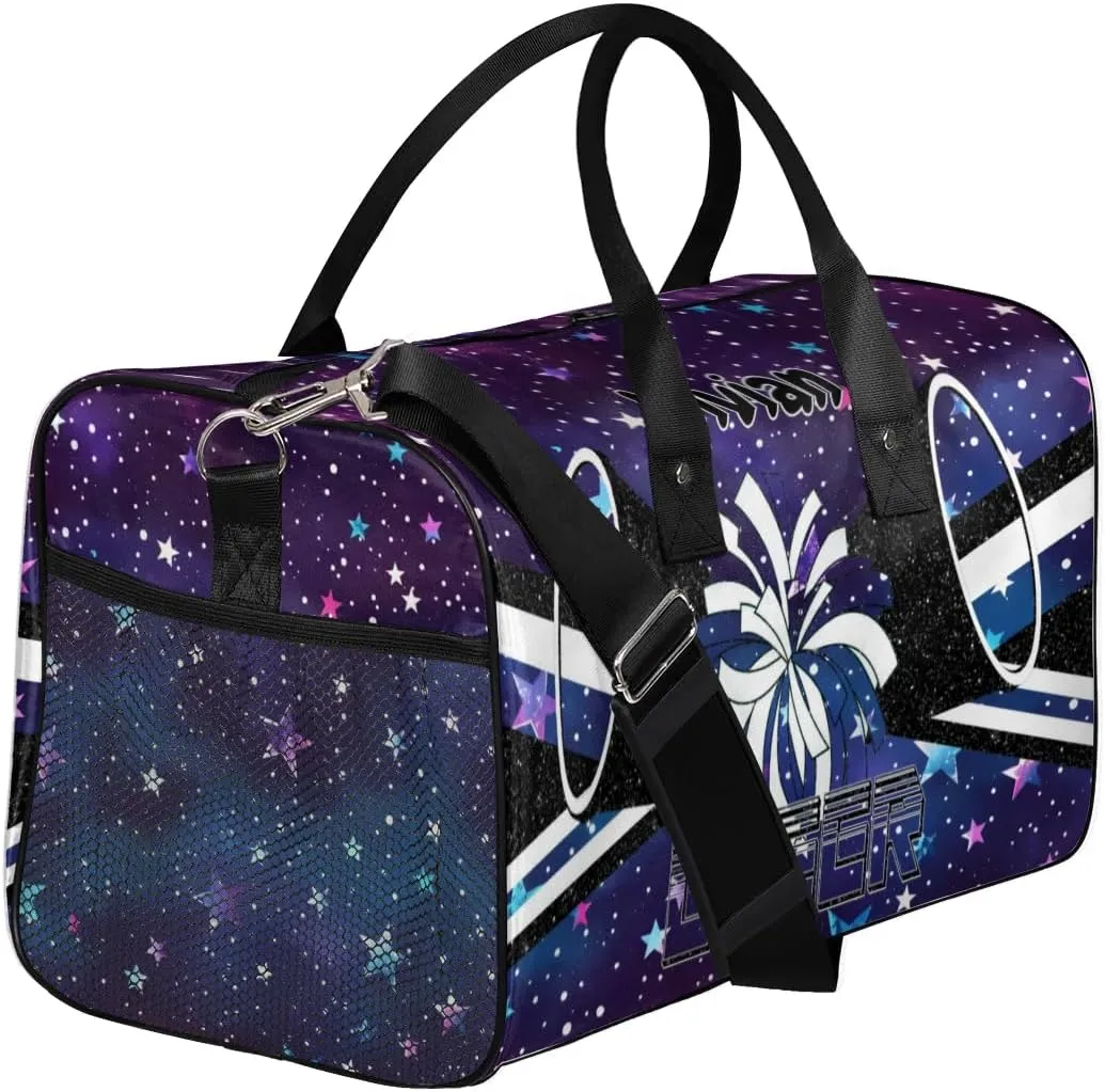 Personalized Cheerleader Cheer Bag Sport Duffel Bag with Name for Cheerleaders Customized Travel Overnight Weekender Bags, Colorful Star Glitter Bags