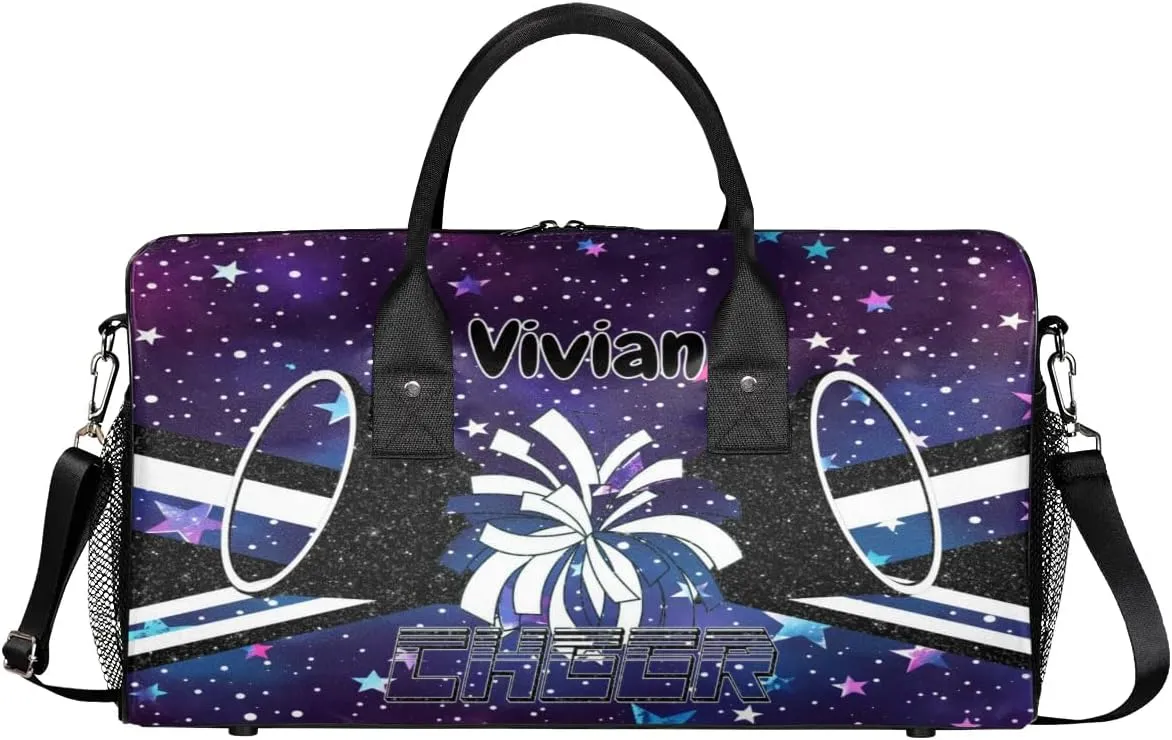 Personalized Cheerleader Cheer Bag Sport Duffel Bag with Name for Cheerleaders Customized Travel Overnight Weekender Bags, Colorful Star Glitter Bags