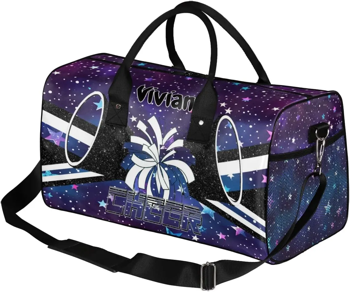 Personalized Cheerleader Cheer Bag Sport Duffel Bag with Name for Cheerleaders Customized Travel Overnight Weekender Bags, Colorful Star Glitter Bags
