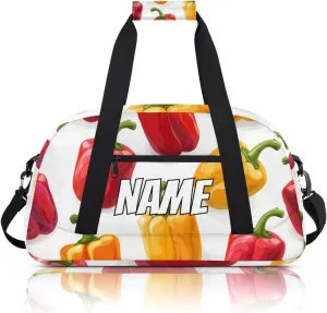 Personalized Custom Gym Bag for Women Men Carry on Chili Peppers Travel Duffel Tote Cartoon Vegetables Overnight Workout Weekender Bag