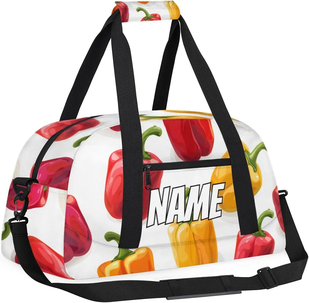 Personalized Custom Gym Bag for Women Men Carry on Chili Peppers Travel Duffel Tote Cartoon Vegetables Overnight Workout Weekender Bag