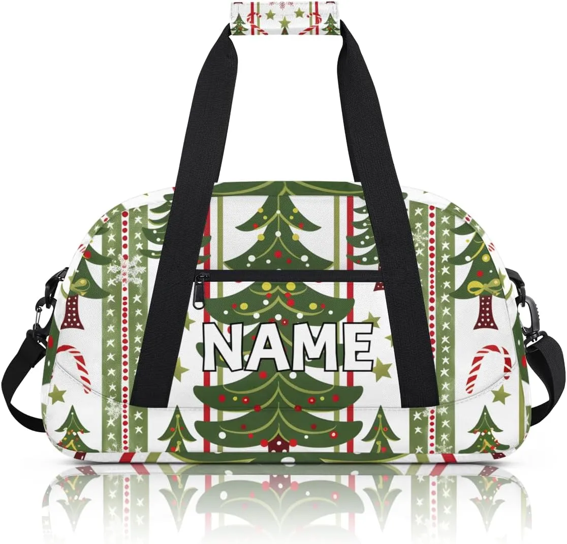 Personalized Custom Gym Bag for Women Men Carry on Christmas Holidays Travel Duffel Tote Pine Tree Overnight Workout Weekender Bag