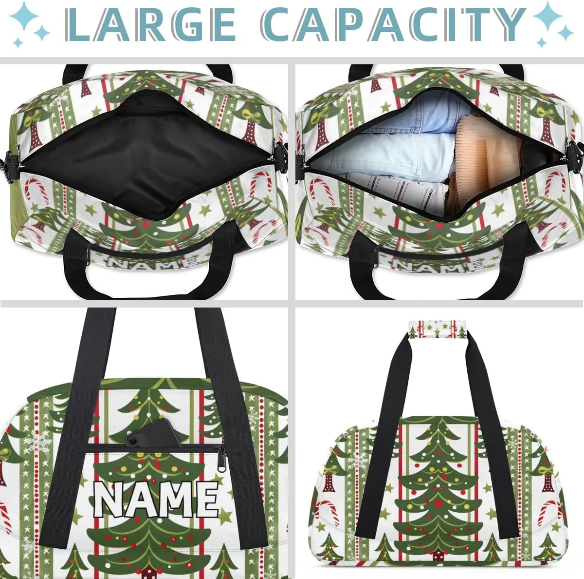 Personalized Custom Gym Bag for Women Men Carry on Christmas Holidays Travel Duffel Tote Pine Tree Overnight Workout Weekender Bag