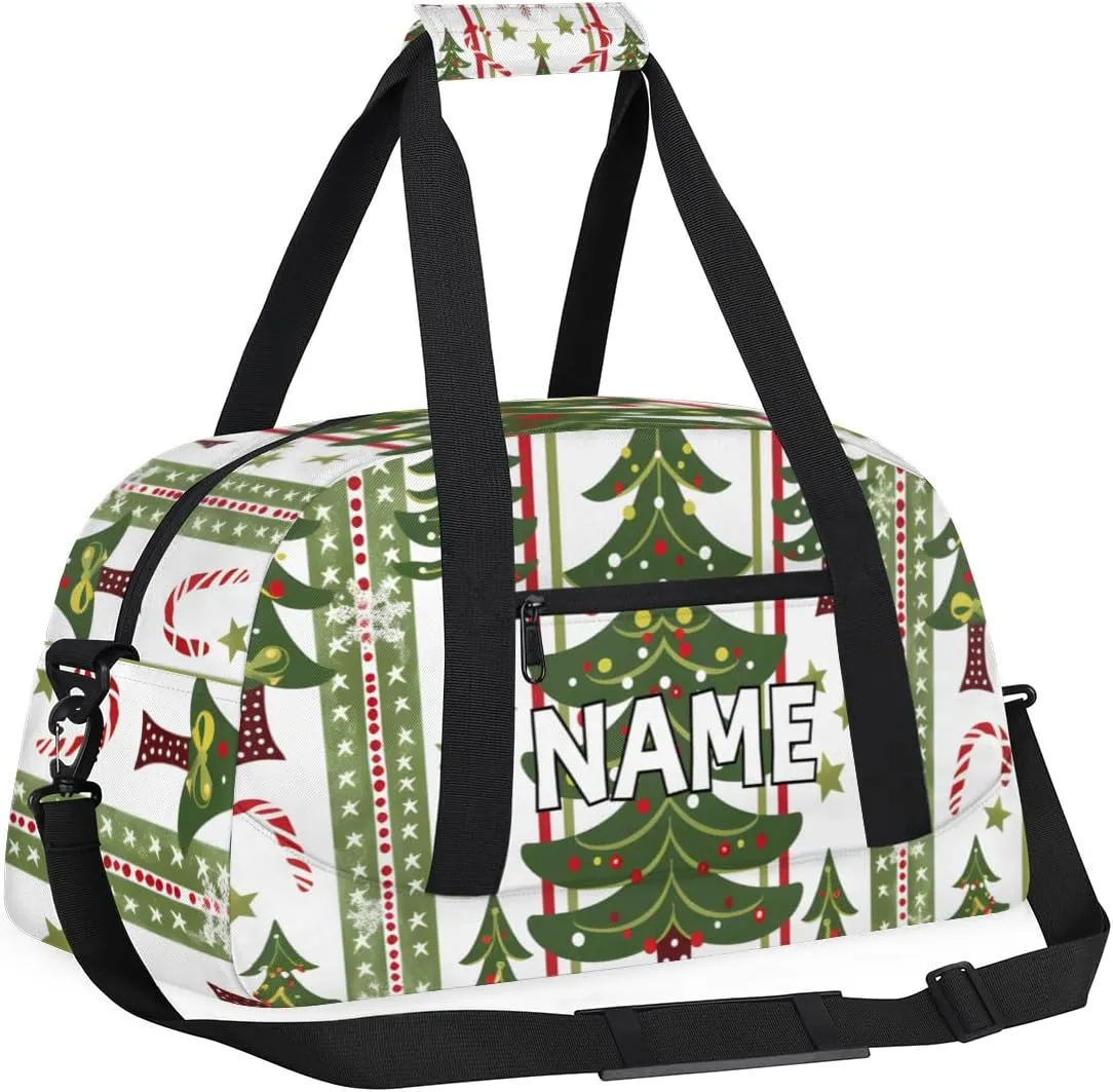 Personalized Custom Gym Bag for Women Men Carry on Christmas Holidays Travel Duffel Tote Pine Tree Overnight Workout Weekender Bag