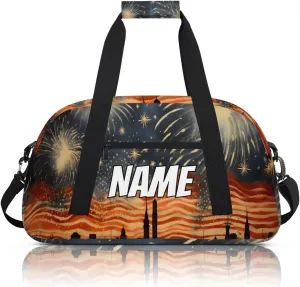Personalized Custom Gym Bag for Women Men Carry on Colorful Fireworks Travel Duffel Tote America July 4th Overnight Workout Weekender Bag