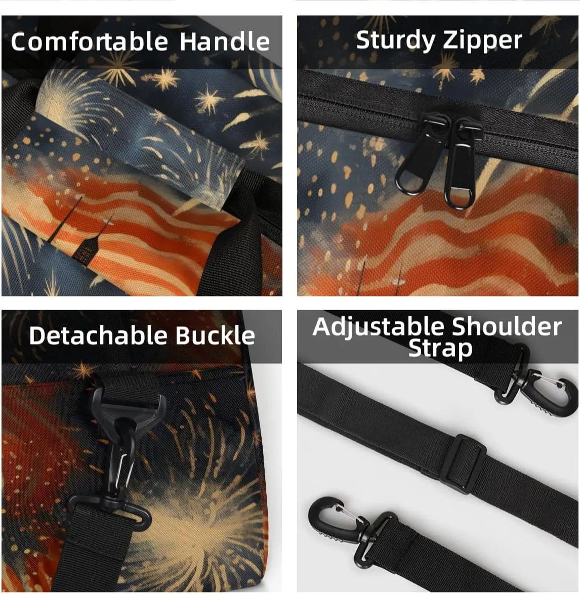 Personalized Custom Gym Bag for Women Men Carry on Colorful Fireworks Travel Duffel Tote America July 4th Overnight Workout Weekender Bag