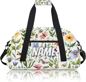 Personalized Custom Gym Bag for Women Men Carry on Spring Wildflowers Travel Duffel Tote Floral Colorful Overnight Workout Weekender Bag