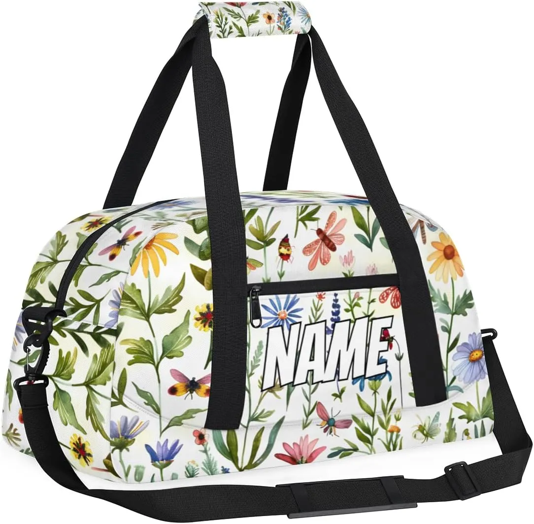 Personalized Custom Gym Bag for Women Men Carry on Spring Wildflowers Travel Duffel Tote Floral Colorful Overnight Workout Weekender Bag