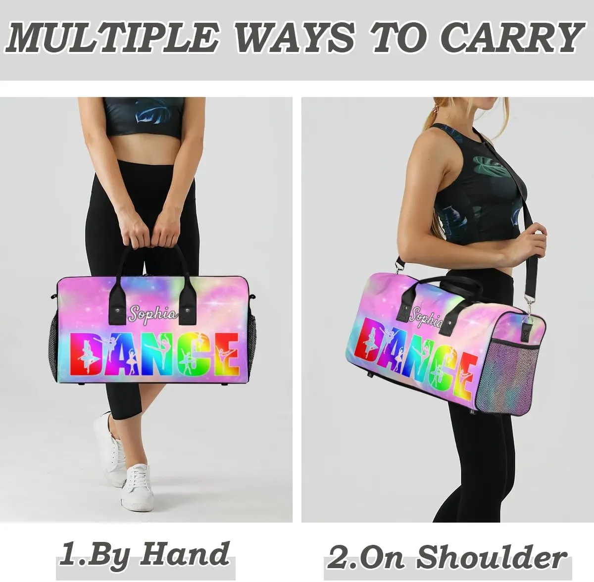 Personalized Dance Bag Gym Bags, Custom Neme Dance Ballet Sports Duffel Bags Weekender Bags Custom Travel Duffel Bag Bag Colorful Glitter Themes