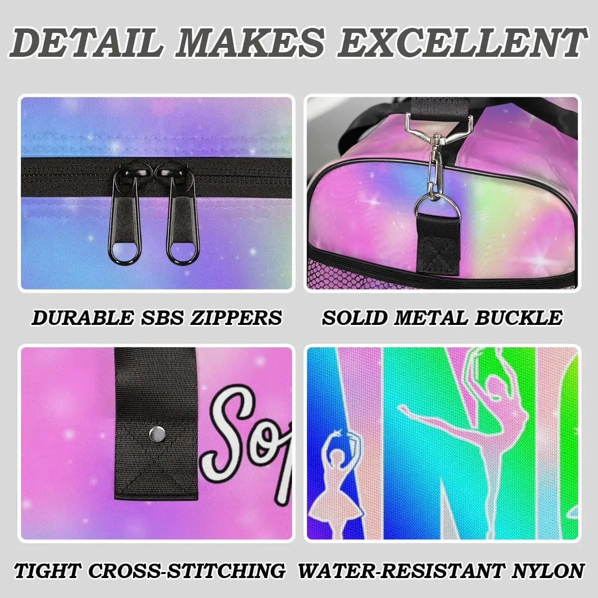 Personalized Dance Bag Gym Bags, Custom Neme Dance Ballet Sports Duffel Bags Weekender Bags Custom Travel Duffel Bag Bag Colorful Glitter Themes