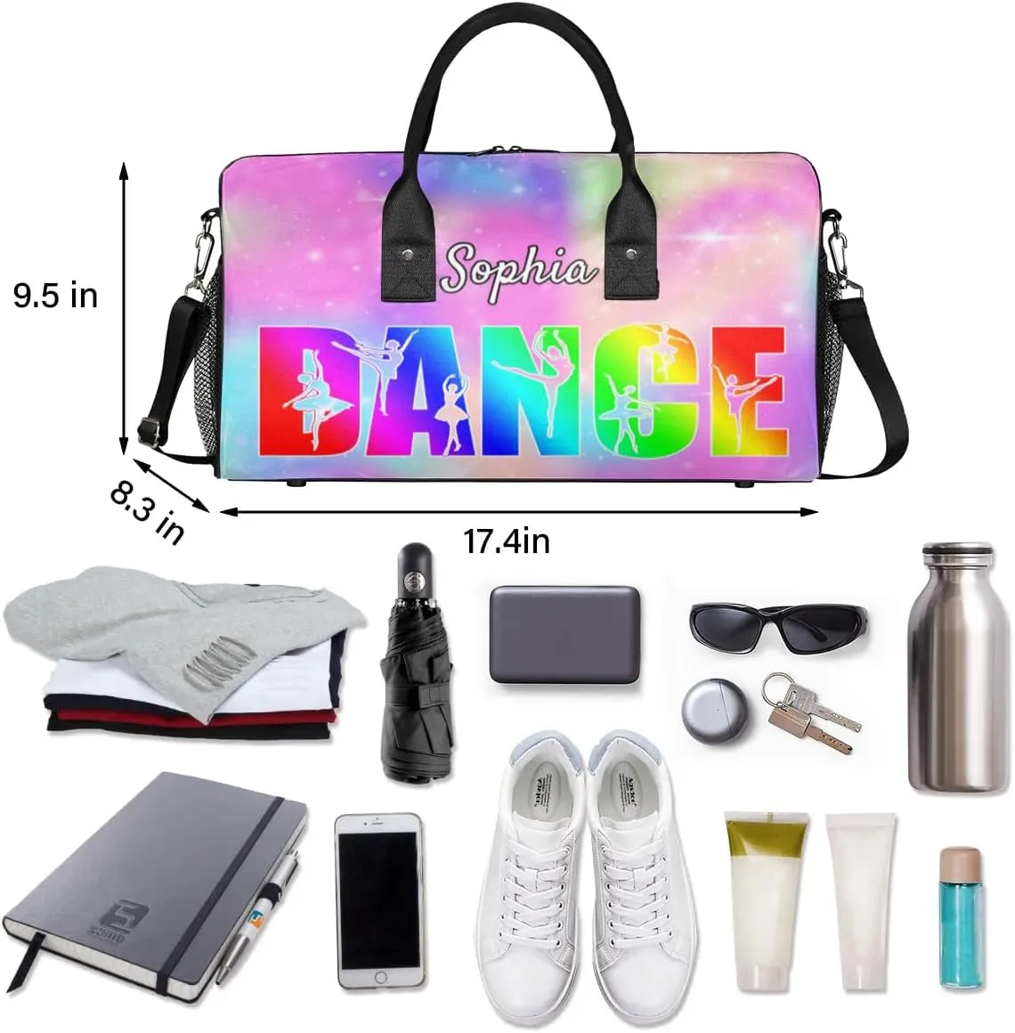 Personalized Dance Bag Gym Bags, Custom Neme Dance Ballet Sports Duffel Bags Weekender Bags Custom Travel Duffel Bag Bag Colorful Glitter Themes