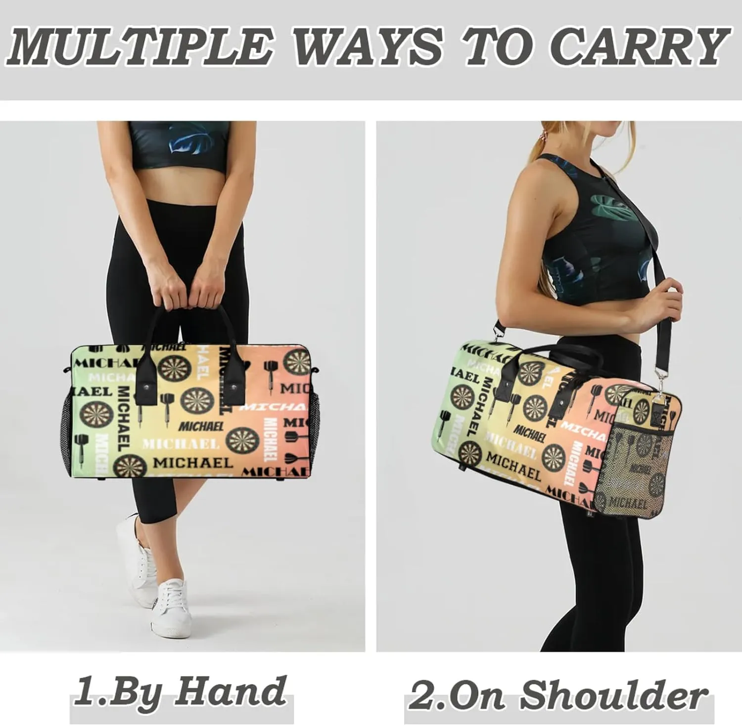 Personalized Darts Sport Duffel Bag with Name, Custom Gym Bag Customized Overnight Weekender Bag for Women Men, Colorful