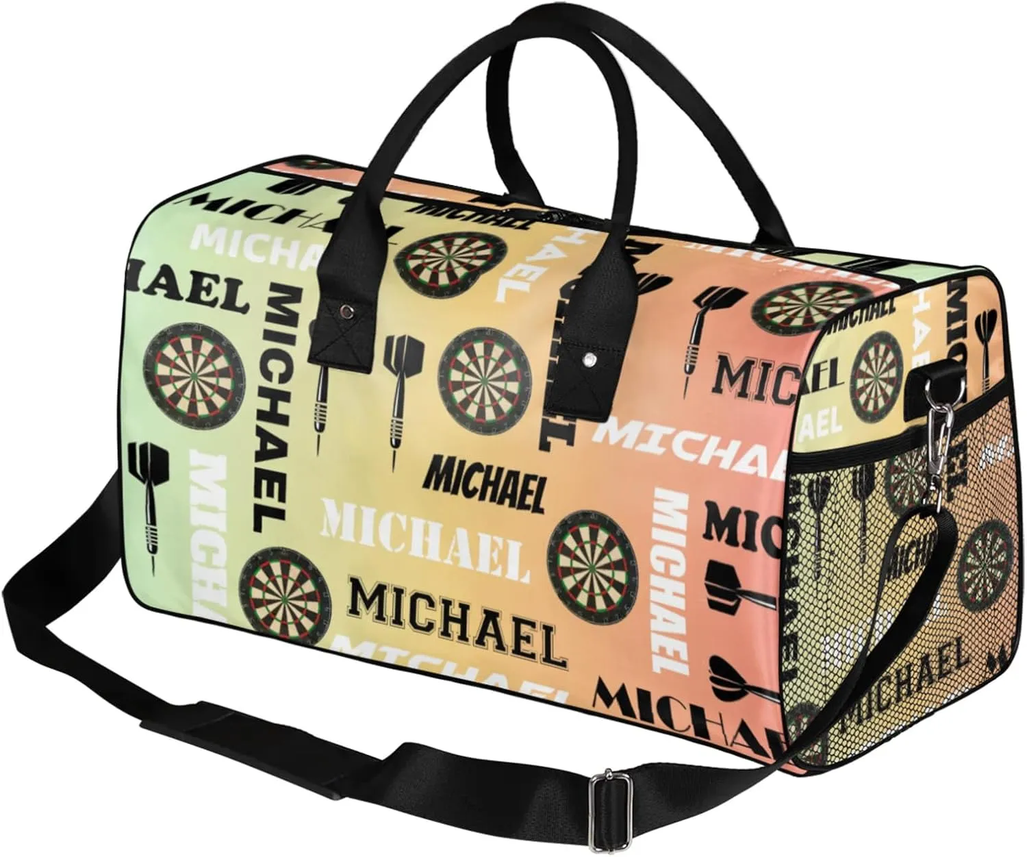 Personalized Darts Sport Duffel Bag with Name, Custom Gym Bag Customized Overnight Weekender Bag for Women Men, Colorful