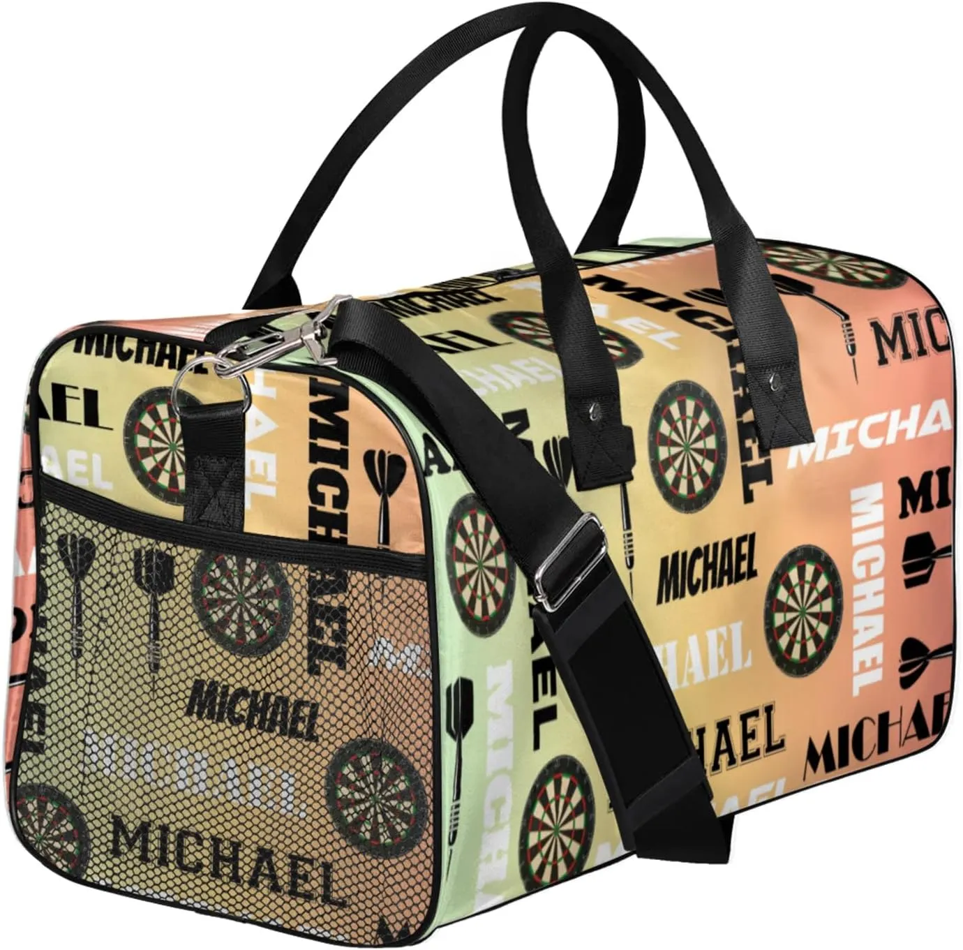 Personalized Darts Sport Duffel Bag with Name, Custom Gym Bag Customized Overnight Weekender Bag for Women Men, Colorful