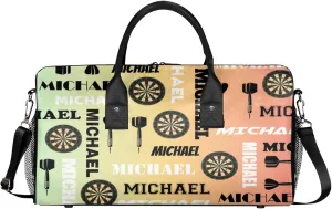 Personalized Darts Sport Duffel Bag with Name, Custom Gym Bag Customized Overnight Weekender Bag for Women Men, Colorful