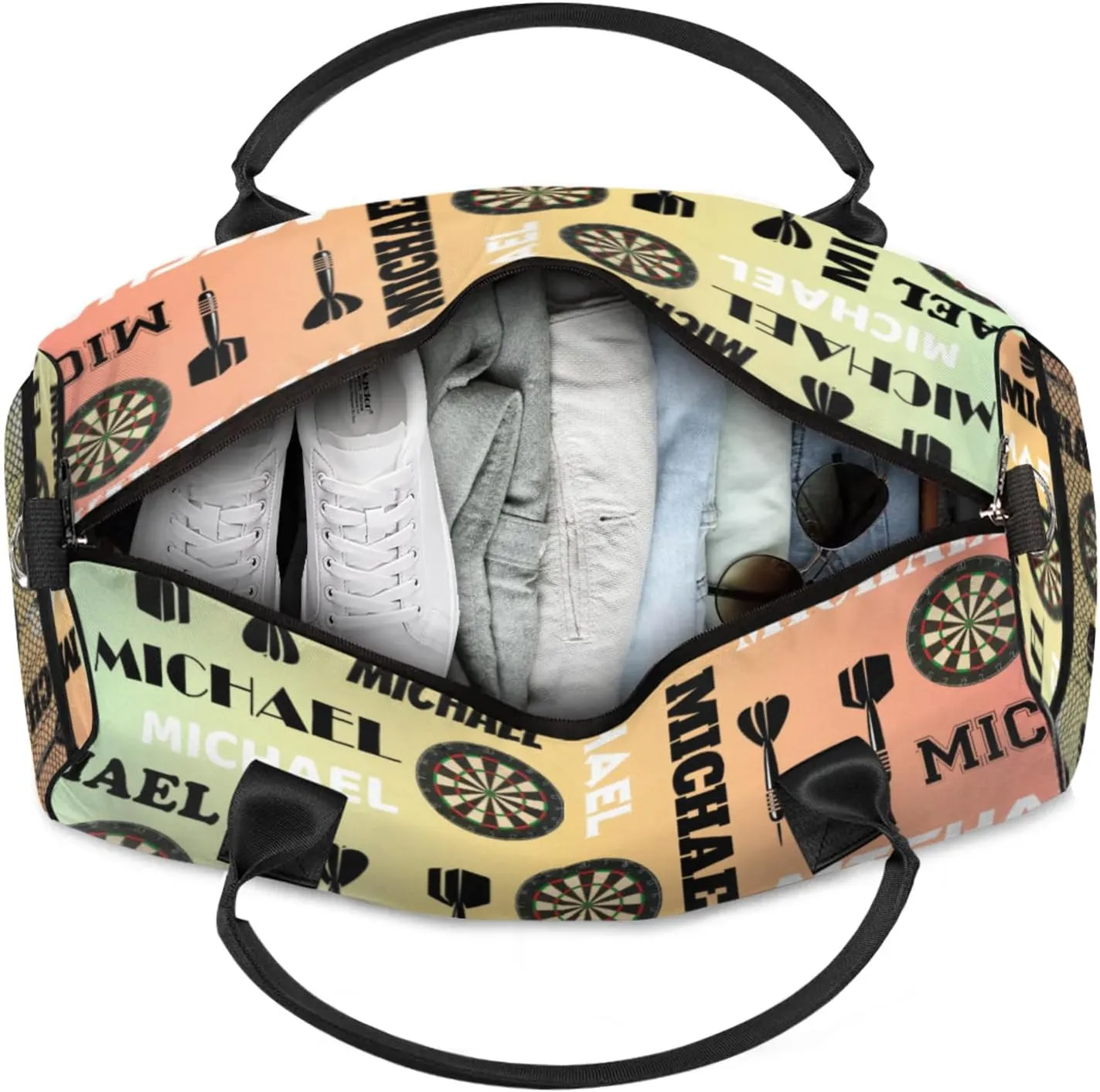 Personalized Darts Sport Duffel Bag with Name, Custom Gym Bag Customized Overnight Weekender Bag for Women Men, Colorful