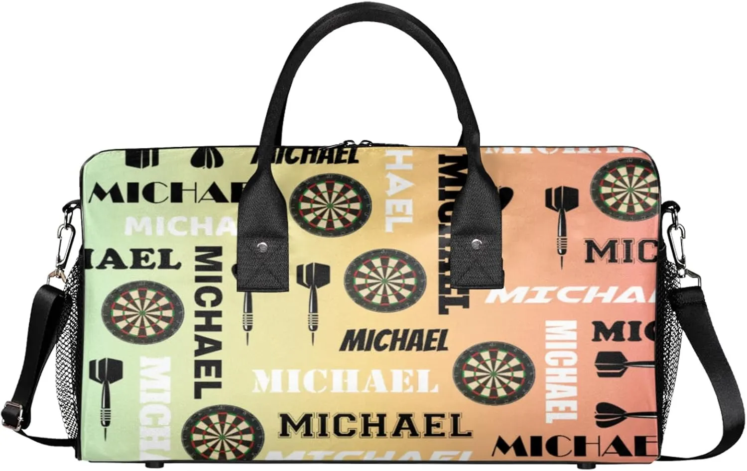 Personalized Darts Sport Duffel Bag with Name, Custom Gym Bag Customized Overnight Weekender Bag for Women Men, Colorful