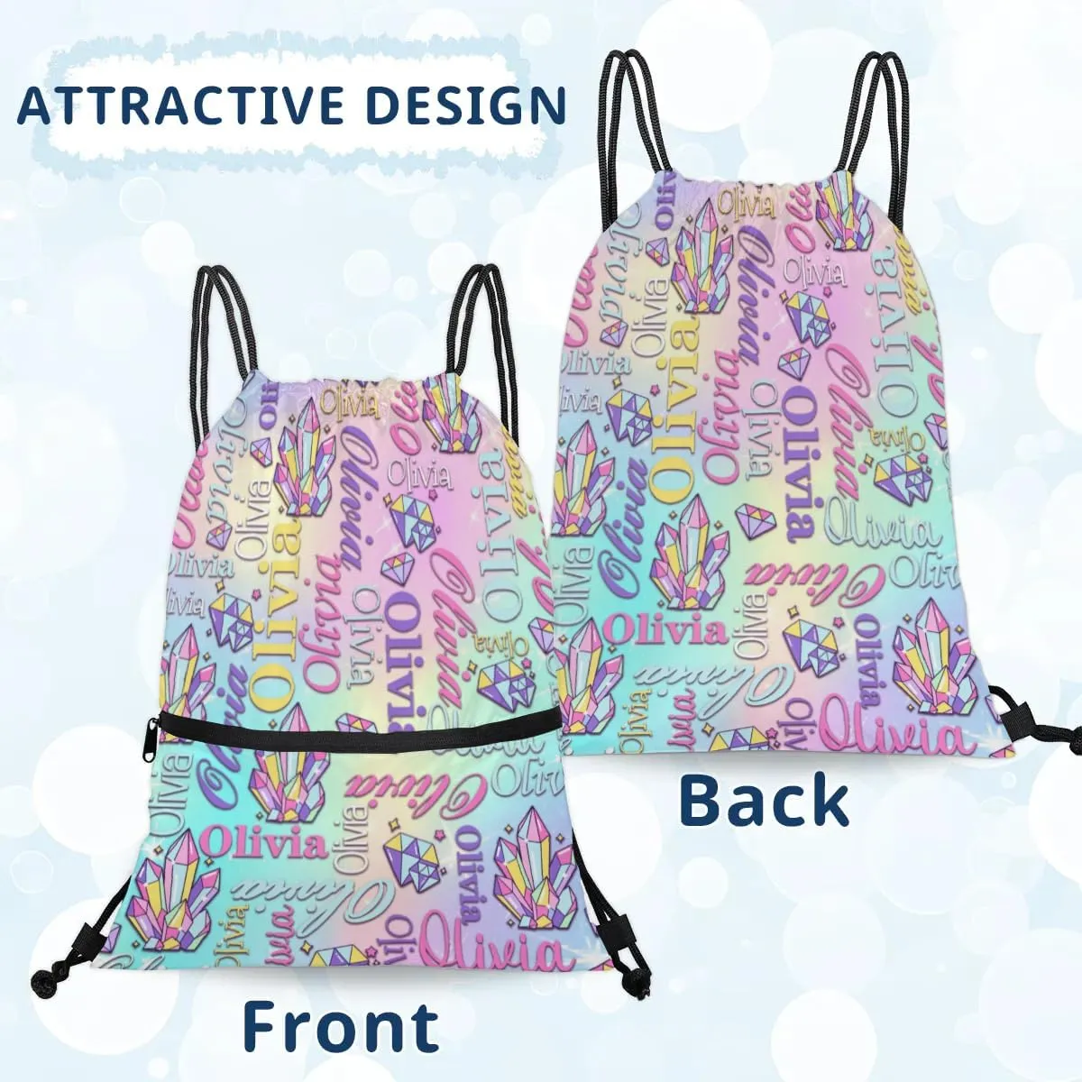 Personalized Drawstring Backpack Dance Bag Gymnastics Bag for Girl, Custom Sport Sackpack String Gym Bag Weekender Bags for Boy Diamond Colorful