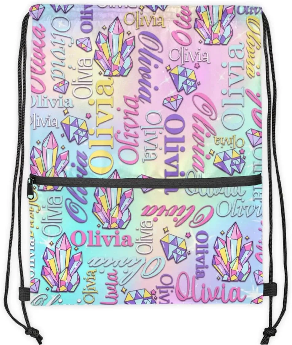 Personalized Drawstring Backpack Dance Bag Gymnastics Bag for Girl, Custom Sport Sackpack String Gym Bag Weekender Bags for Boy Diamond Colorful