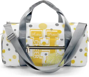 Personalized Gift Duffel Bag Polka Dots Bow Yellow Cheerleader Pom-pom Travel in Style: Trendy Bags for Sport and Leisure