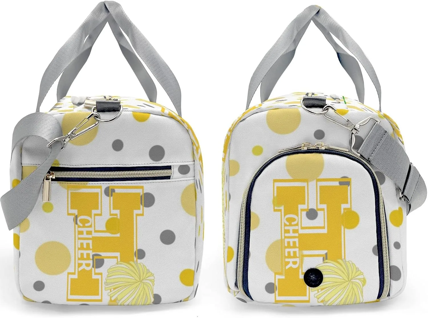 Personalized Gift Duffel Bag Polka Dots Bow Yellow Cheerleader Pom-pom Travel in Style: Trendy Bags for Sport and Leisure