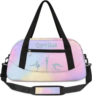 Personalized Gym Bag for Girls Teens, Custom Dance Bag Overnight Small Duffel Bag Carry On Weekend Sports Travel Bag for School Practice Gymnastics Ballet, Colorful Clouds Meteors