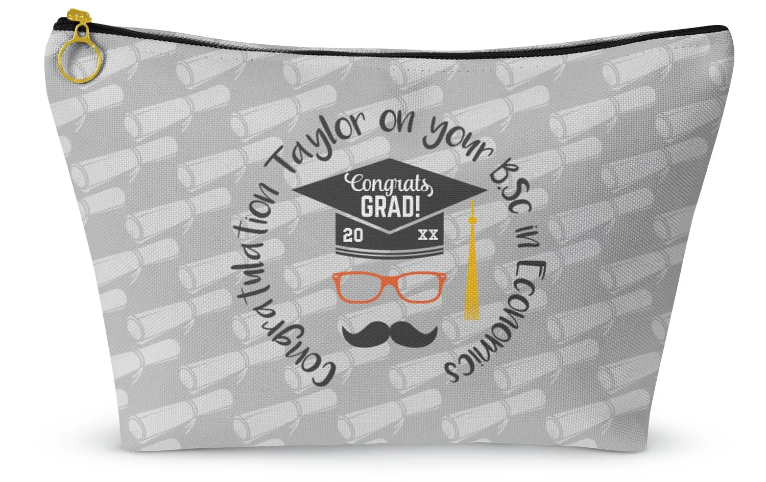 Personalized Hipster Graduate Makeup Bag - Large - 12.5"x7"