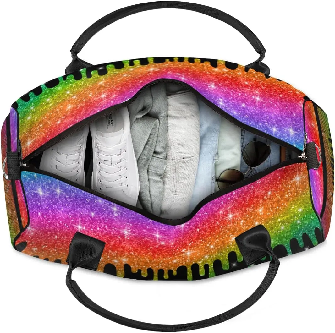 Personalized Initial Sports Bag Travel Duffel Bags with Name, Custom Gym Bag for Adults, Overnight Weekend Bags, Fluid Dance Bag, Personalized Gifts, Colorful Glitter