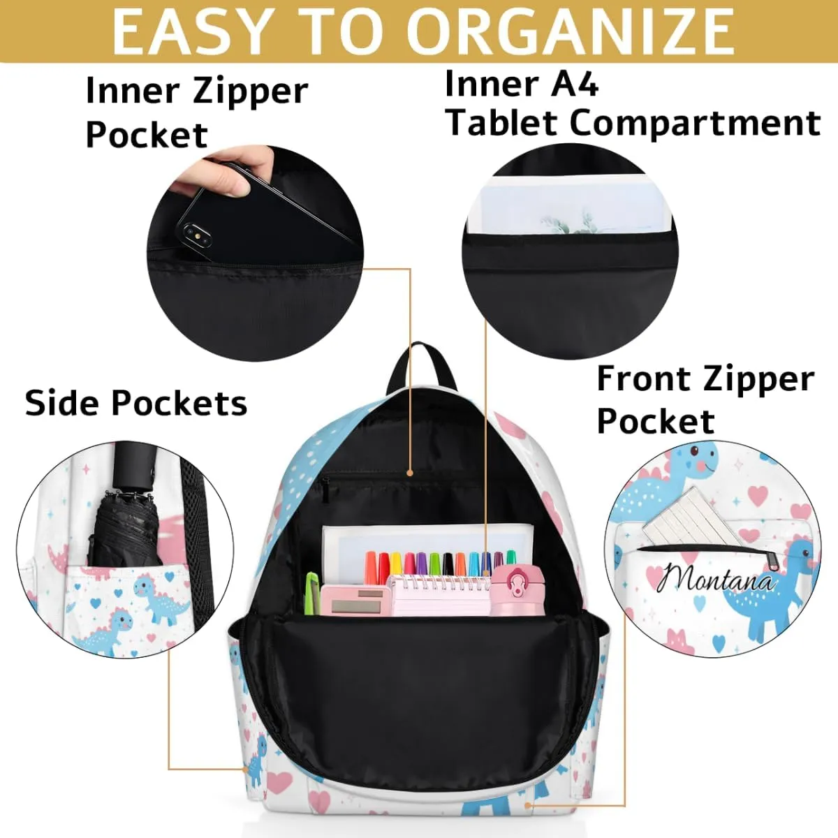 Personalized Kids Backpack for Boys Girls Toddler Perschool Kindergarten Bookbag Child Daycare Travel Bag