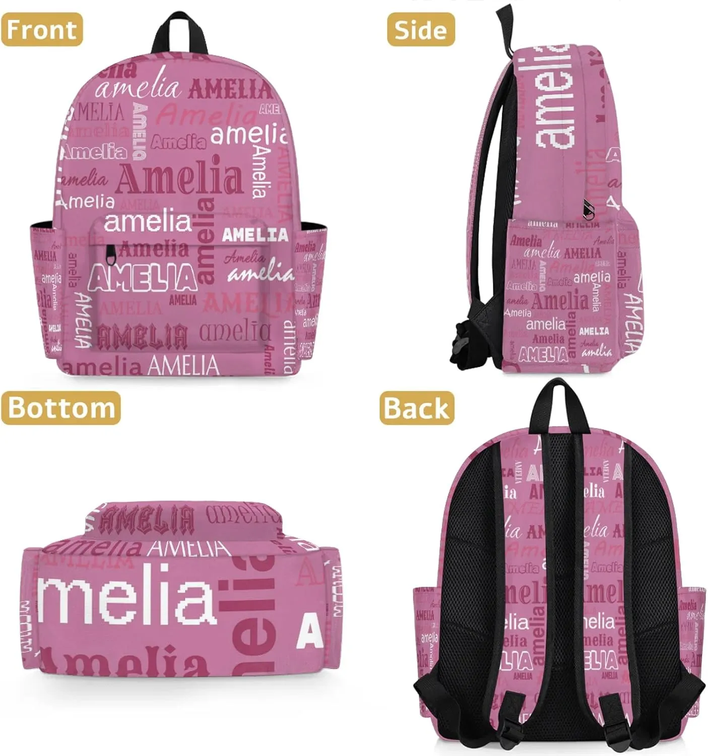 Personalized Name Backpack Custom Shoulder Bags for Women Men Waterproof Travel Casual Daypack Laoptop Bag 15.1in, Berry