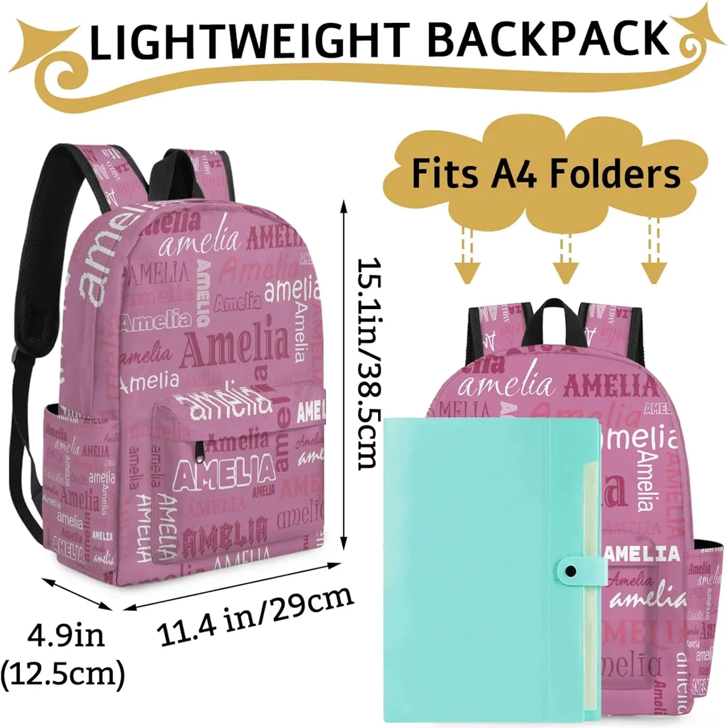 Personalized Name Backpack Custom Shoulder Bags for Women Men Waterproof Travel Casual Daypack Laoptop Bag 15.1in, Berry