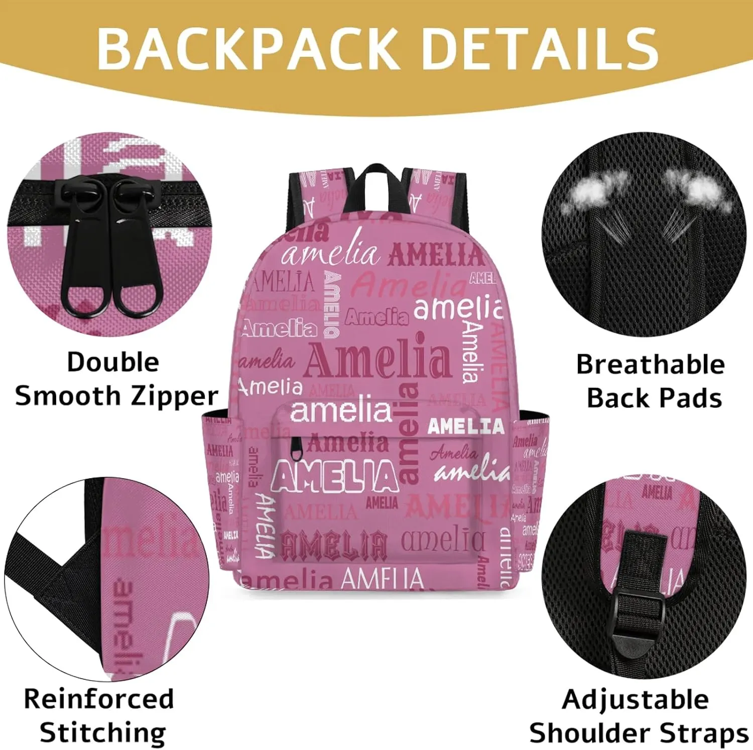 Personalized Name Backpack Custom Shoulder Bags for Women Men Waterproof Travel Casual Daypack Laoptop Bag 15.1in, Berry