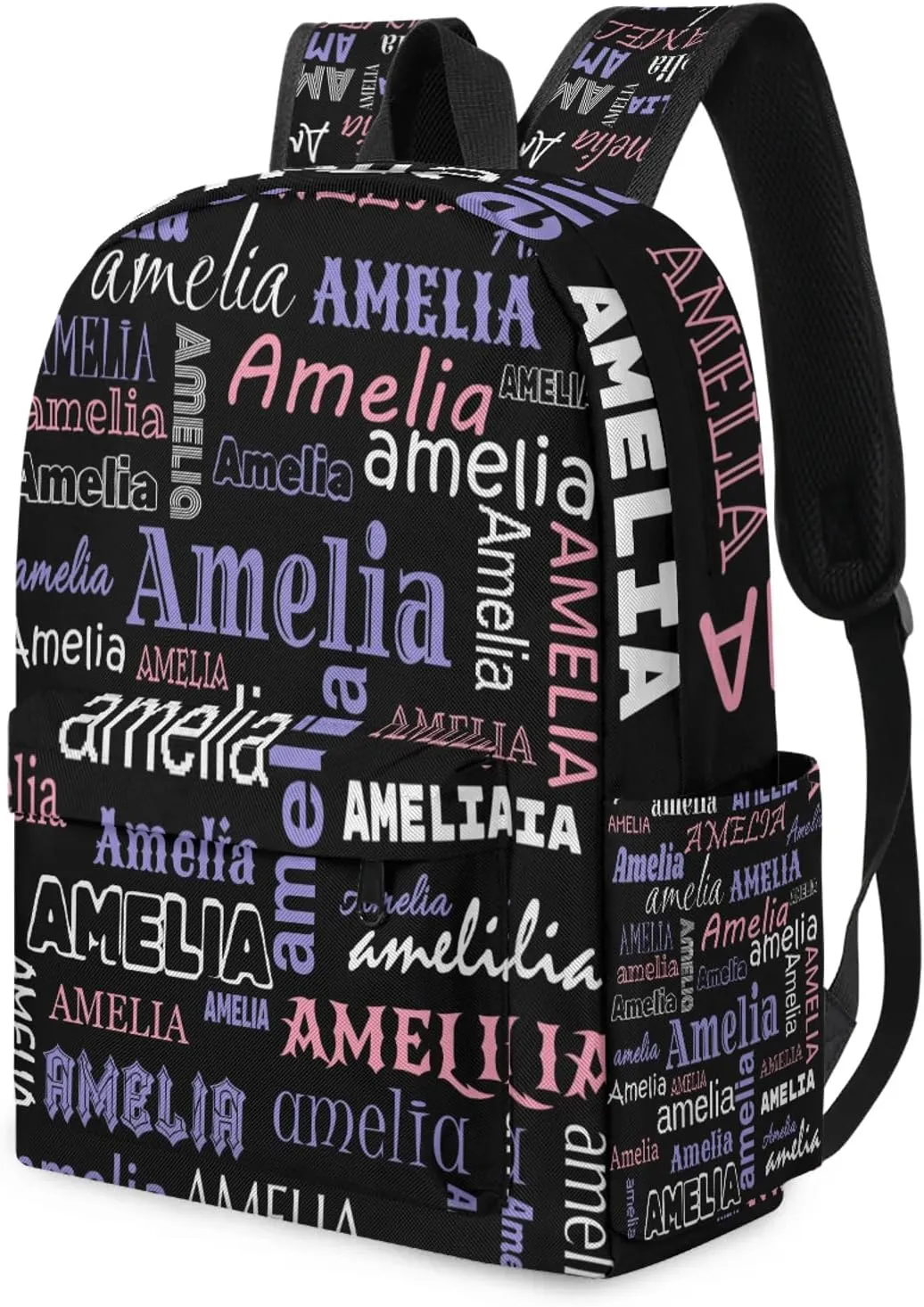 Personalized Name Backpack Custom Shoulder Bags for Women Men Waterproof Travel Casual Daypack Laoptop Bag 15.1in, Black Purple