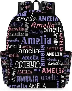 Personalized Name Backpack Custom Shoulder Bags for Women Men Waterproof Travel Casual Daypack Laoptop Bag 15.1in, Black Purple