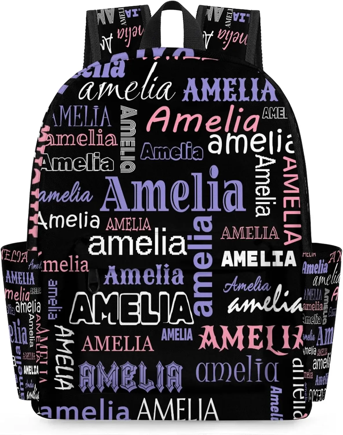 Personalized Name Backpack Custom Shoulder Bags for Women Men Waterproof Travel Casual Daypack Laoptop Bag 15.1in, Black Purple
