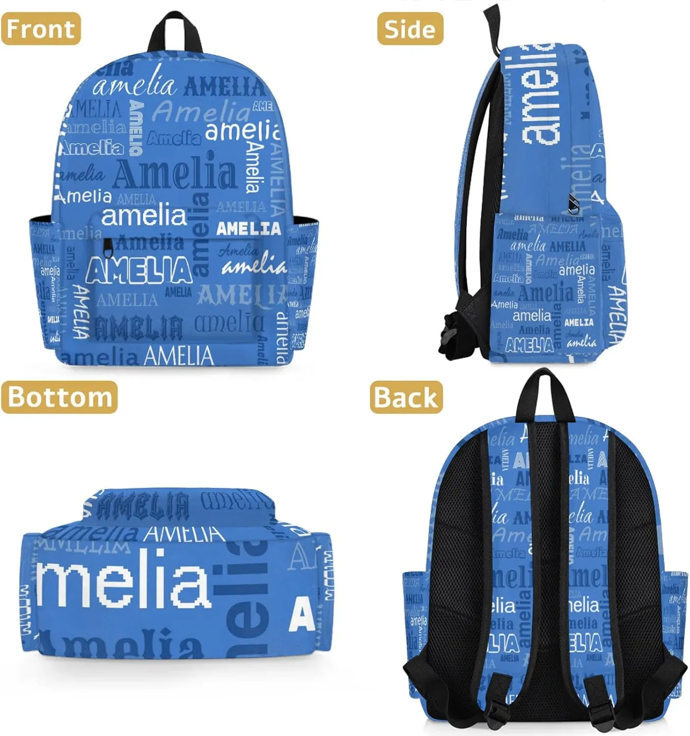 Personalized Name Backpack Custom Shoulder Bags for Women Men Waterproof Travel Casual Daypack Laoptop Bag 15.1in, Blue