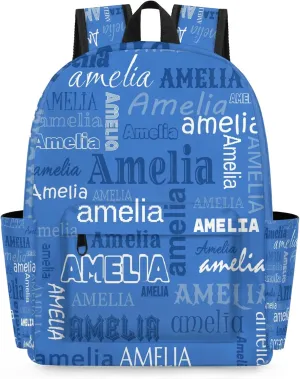 Personalized Name Backpack Custom Shoulder Bags for Women Men Waterproof Travel Casual Daypack Laoptop Bag 15.1in, Blue