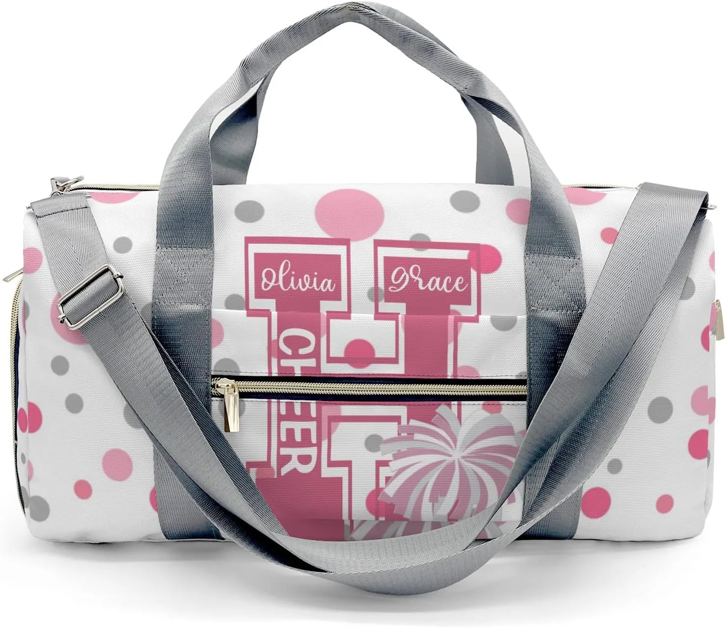 Personalized Name Duffel Bag Polka Dots Bow Pink Cheerleader Pom-pom On-the-Go Fitness: Travel Bags Designed for Active Living