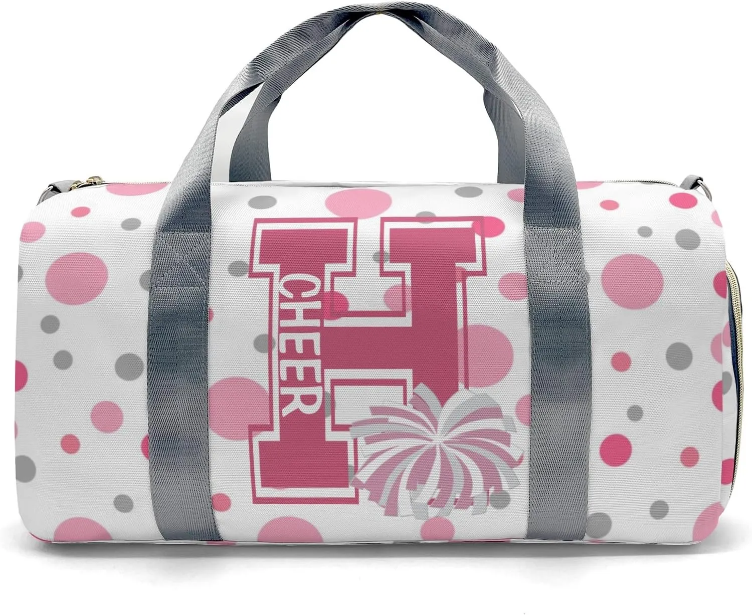 Personalized Name Duffel Bag Polka Dots Bow Pink Cheerleader Pom-pom On-the-Go Fitness: Travel Bags Designed for Active Living