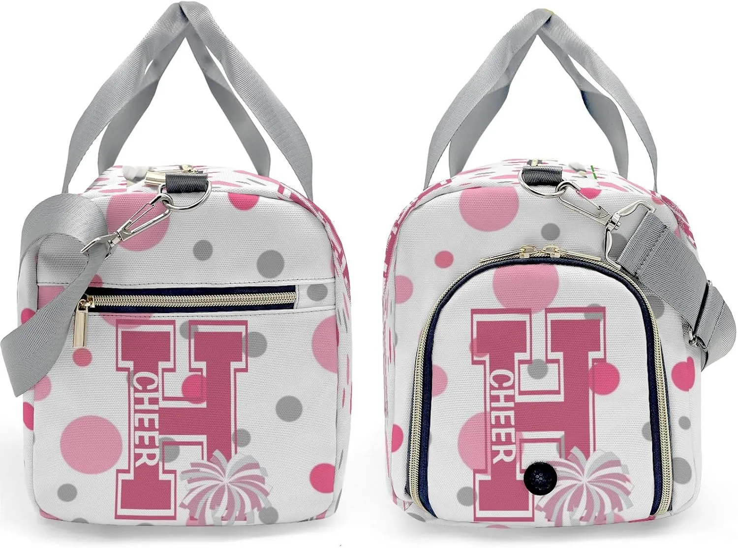 Personalized Name Duffel Bag Polka Dots Bow Pink Cheerleader Pom-pom On-the-Go Fitness: Travel Bags Designed for Active Living